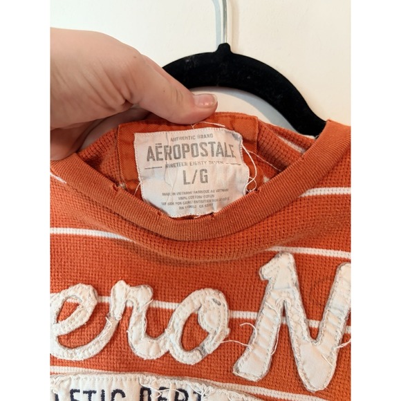 Vintage Y2k Aeropostale Spell Out Thermal T‎ Shirt Distressed Mens Large Orange - Picture 3 of 5
